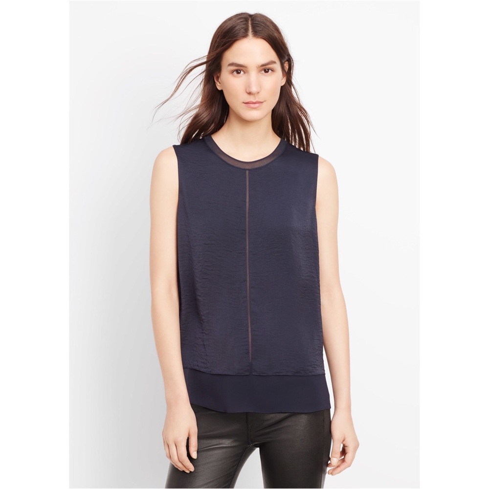Vince Silk Mixed Media Overlay Tank